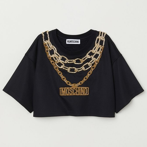 Moschino H&M Cropped track top & pants suit set with Appliques Gold Chain sz XS - Picture 13 of 14
